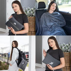 BlueHills Soft 2 Pack Travel Blankets Mini Set of 2 - Premium Airplane Travel Essential Flight Blanket Throw in a case with Strap Compact for Car Plane Travel Gift – Gray and Pink. - Image 2