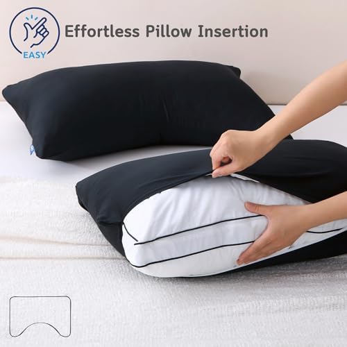 Cooling Pillow Covers for Curved Pillows – Queen 2-Pack 28x20 Midnight Black Moon-Shaped Zippered Pillowcases, 100% Rayon Derived from Bamboo, Ultra-Soft, Silky, Breathable, & Wrinkle‑Resistant - Image 3