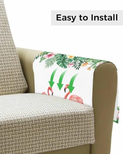 Sofa Armrest Organizer Bedside Caddy, Tropical Non Slip Couch Remote Control Holder, Green Palm Leaves Pink Flamingo Flowers Arm Chair Caddy with Pocket for Phone, 19.7''x35'' - Image 4
