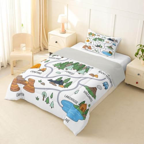 Erosebridal Forest Camping Theme Twin Bedding Set for Kids Girls Boys, Camping Lover Gifts Bed Comforter Set, Outdoor RV Camper Quilt Sets, Rustic Mountain Cabin Room Decor (1 Pillowcase) - Image 4