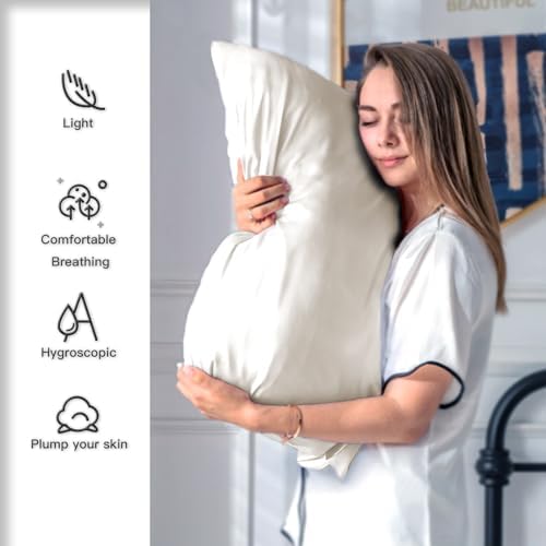 Suatien Mulberry Silk Pillow Cases 2 Pack Standard Size, Beige - Image 3