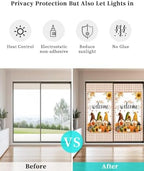 Window Privacy Film Frosted, Thanksgiving Non-Adhesive Static Cling Window Tint, Fall Gnomes Pumpkin Maple Flowers Plaid Insulated Windows Frosted Films for Living Room, 35.4 x 78.7 Inches - Image 6