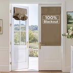 RYB HOME 2 Panels 100% Blackout French Door Curtains Set of 2 - W26 x L40, Mocha - No Drill Door Window Curtains Thermal Insulated Privacy Assured Shades for Front Entrance by RYBHOME