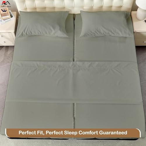 ARlinen 5PC Split King Sheets for Adjustable Bed, 15-Inch Deep, Light Grey - Image 5