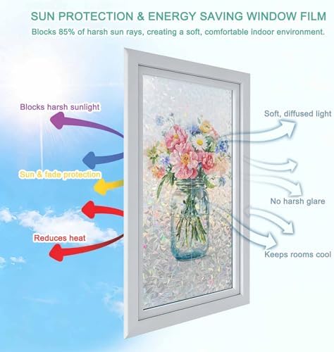 Window Privacy Film Rainbow Static Cling Stain Glass Window Film for Glass Door, Decorative Heat Control UV Blocking Frosted Sunroof Decal Sticker for Car Bathroom Home 23.6"x78.7" - Image 4