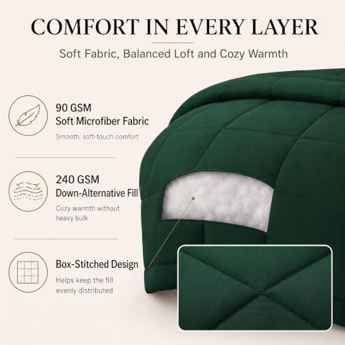 CozyLux Oversized King Comforter Set Emerald Green - 7 Pieces Bed in a Bag - Image 3