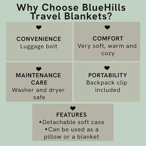 BlueHills Travel Blanket Pillows for Two Airplane Traveling Essentials Flight Throws in Bag case with Backpack Clip Compact Large Plane Accessories –Teal Blue and Beige - Image 7