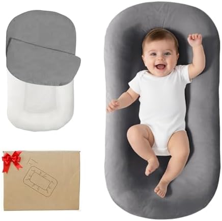 Lucakuins Baby Lounger for Newborn 0-24 Months Soft Cotton Infants Support Cushion (Dark Grey) by Lucakuins