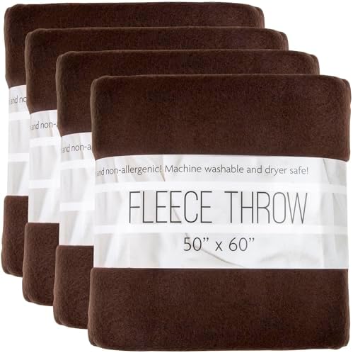 (24 Pack) Bulk Fleece 50x60 Throw Blankets for Wedding Favors, Homeless Women, Men, Homes, Bed, Sofa, Couch, Office, Pet Blankets, Travel | Soft Warm Lightweight Throw Blankets in Bulk (Brown) by TrailmakerBuiltforLife%E2%80%99sAdventuresBigandSmall