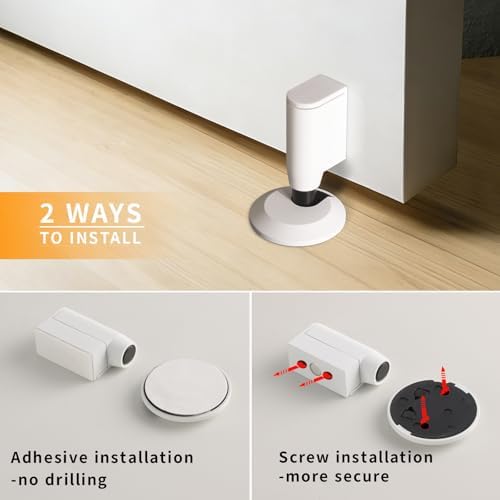 2 Pack Magnetic Door Stopper, Retractable Magnet Floor Door Stop with 0.4 in (10mm) Extension Base, Adhesive Door Magnetic Catch, Door Holder for Gaps Up to 1.4 in (35mm), White WT-2 - Image 5