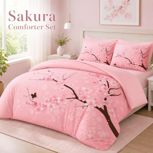CCoutueChen Pink Cherry Blossom Comforter Set Full Size, 68 * 86 - Image 4