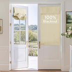 RYB HOME 2 Panels 100% Blackout French Door Curtains Set of 2 - W26 x L40, Biscotti Beige - No Drill Door Window Curtains Thermal Insulated Privacy Assured Shades for Front Entrance by RYBHOME