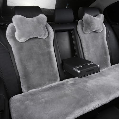 Fluffy Car Headrest Pillow Furry Long Wool Lumbar Auto Head Neck Support Pillow Cushion Natural Luxury Fur Warm Soft Comfort Winter (Gray, Shearling Wool) - Image 5