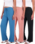 3 Pack Women's Palazzo Pants Wide Leg Adaptive Pajama Bottoms Lounge Casual by RealEssentials