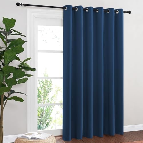 NICETOWN Blackout Sliding Door Curtains 84 Inch Length, Extra Wide Room Divider Grommet Energy Saving Thermal Insulated Curtain for Patio Door Window(W80 x L84, 1 Panel, Moroccan Blue) by NICETOWN