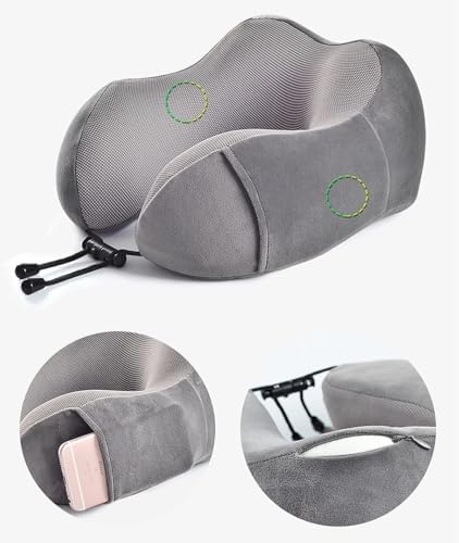 QUQUQ Travel Neck Pillow for Sleeping Memory Foam Travel Neck Pillow Cushion Support for Airplane Sleeping Comfortable(Grey) - Image 6