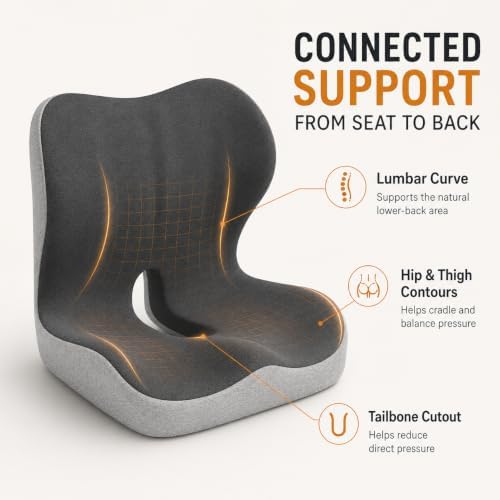 Ergonomic Memory Foam Seat Cushion for Tailbone Pain Relief, Suitable for Office Home Chair, Car and Wheelchair (Black & Gray(Oversized)) - Image 2