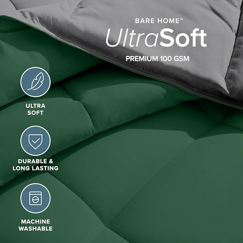 Bare Home California King Comforter - Reversible Colors - Goose Down Alternative - Ultra-Soft - Premium 1800 Series - All Season Warmth - Bedding Comforter (California King, Grey/Forest Green) - Image 4