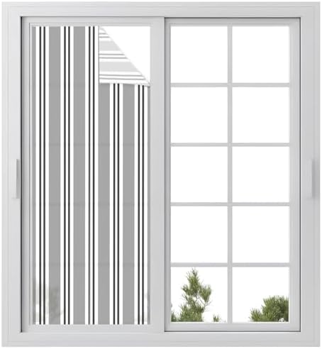 Window Privacy Film Frosted, Grey Striped Static Cling Door Window Covering, Modern Farmhouse Vertical Stripes UV Blocking Windows Film for Office, Hotel, Bedroom, 29.5 x 78.7 Inches by Unknown