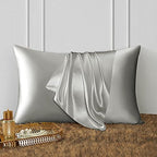 DISANGNI Silk Indulgence Set: Premium 22 Momme Mulberry Silk Pillowcase & Eye Mask Duo for Hair and Skin Rejuvenation(1pc King Size 20" x36", Light Grey) - Image 2