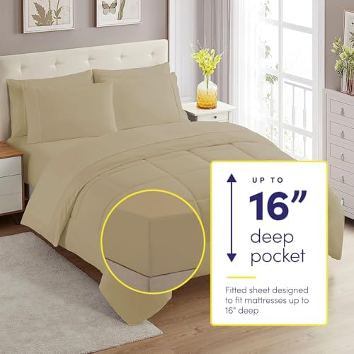 Twin Comforter Set with Sheets - 5-Piece Bedding Collection - 1 Comforter, 1 Fitted Sheet, 1 Flat, 2 Pillowcases - Deep Pocket - Soft & Breathable Premium Quality - Ideal for All Seasons, Taupe - Image 2