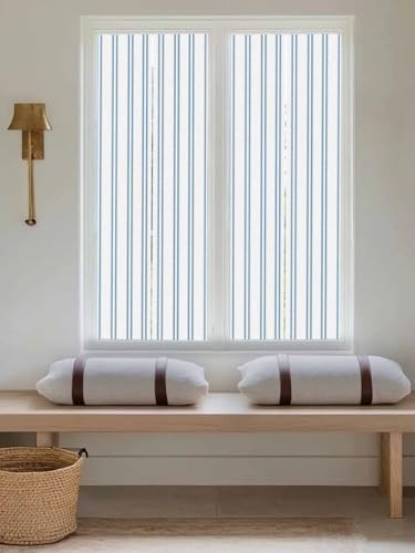 Window Privacy Film Frosted, Blue Stripes Reusable Static Cling Window Tints, Farmhouse Vertical Lines Modern Minimalist Heat Control Windows Films for Offices, Balcony, 29.5 x 118 Inches - Image 5