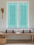Window Privacy Film Frosted, Turquoise Botanical Reusable Static Cling Window Tints, Vintage Florals Geometric Minimalist Heat Control Windows Films for Offices, Balcony, 29.5 x 118 Inches - Image 5