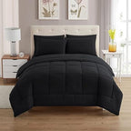 Sweet Home Collection 7 Piece Comforter Set Bag Solid Color All Season Soft Down Alternative Blanket & Luxurious Microfiber Bed Sheets, Black, Queen by SweetHomeCollection