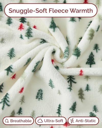 CGK Christmas Fleece Blanket Queen - Flannel Throw - Xmas Trees, 90x90 - Image 3