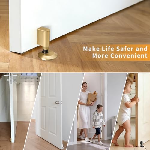 3 Pack Magnetic Door Stopper, Retractable Magnet Floor Door Stop with 0.4 in (10mm) Extension Base, Adhesive Door Magnetic Catch, Door Holder for Gaps Up to 1.4 in (35mm), Brushed Gold BG-3 - Image 6