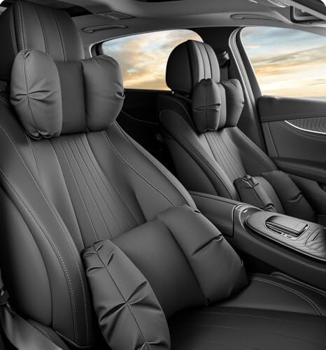 Car Neck Pillow & Lumbar Support for Rivian R1T 2025-2026 Ergonomic Breathable Mesh Auto Seat Back Cushion Headrest,Black-Neck & Lumbar Set by Unknown