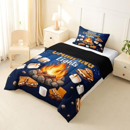 Erosebridal RV Camper Toddler Bedding Set, Outdoor Camping Themed Kids Comforter Sets for Girls Boys, Fun Summer Campsite Bed Set, Hiking Camping Lover Gifts Room Decor (1 Pillowcase) - Image 4