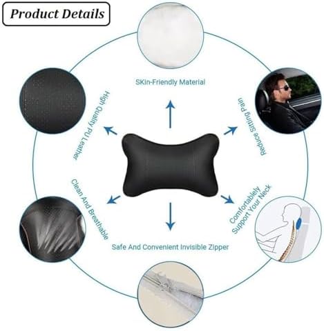 2 Pack Car Neck Pillow for Ford Ranger 2005-2009, PU Leather Breathable Neck Support, Car Headrest for Most Cars, Soft Head Cushion for Driving, Travel, Home and Office,Black - Image 5