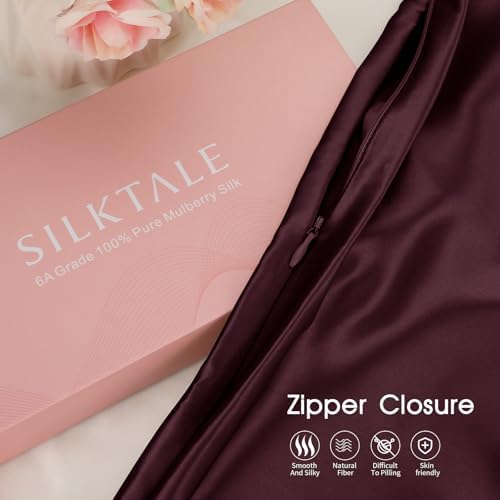 100% Mulberry Silk Toddler/Travel Pillowcase,Both Sides 19MM Small Silk Pillow Case with Hidden Zipper for Kids/Baby 1pc,Burgundy,13"x18" - Image 2