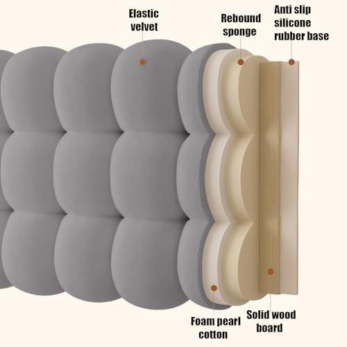 Upholstered Headboard Full Headboard Pillow Large Bolster Teddy Fleece Bed Reading Rest Back Support Cushion for Sitting in Bed, Snowball Foldable Backrest for Bedroom Daybed, Light Grey 47x24x8 Inch - Image 3