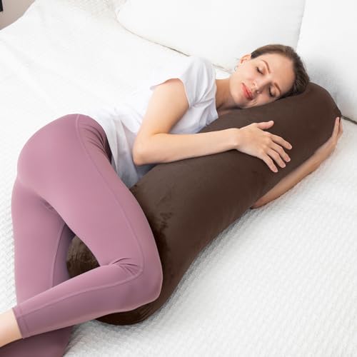 1 MIDDLE ONE Round Body Pillow for Adults, Long Bolster Pillow for Bed with Removable Velvet Cover, Decorative Tube Roll Cylinder Pillow, 35 x 7.87 Inch, Coffee - Image 5