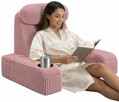 Reading Pillow/Backrest Pillow with Arms, Cup Holder & Phone Pocket by AMCATON