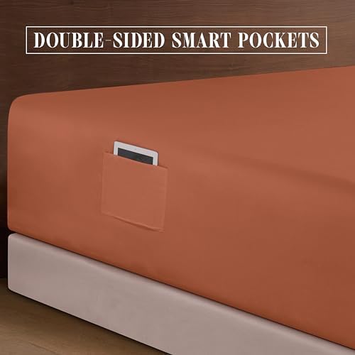 Elegant Comfort 1500 Premium Quality 6-Piece Bed Sheet Set - 18-24 Inch Extra Deep Pocket, Smart Storage Pockets, Wrinkle Free Ultra Soft 6PC Extra Deep Pocket Sheets, California King, Coral - Image 6
