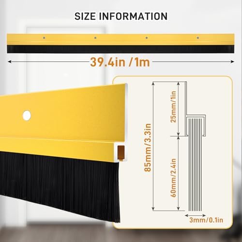 2 Pcs Door Sweep Door Brush Bottom Sweep with H-Shape Aluminum Alloy Base for Home、Industrial，2.4-Inch Door Brush (3.4 Inch Wx39.4Inch L),Gold - Image 2
