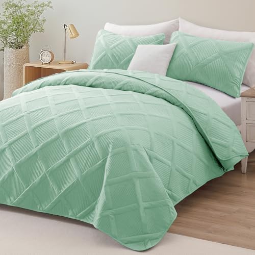 Exclusivo Mezcla 3-Piece Soft Quilts Queen Size Bedding Set, Light Green - Image 2