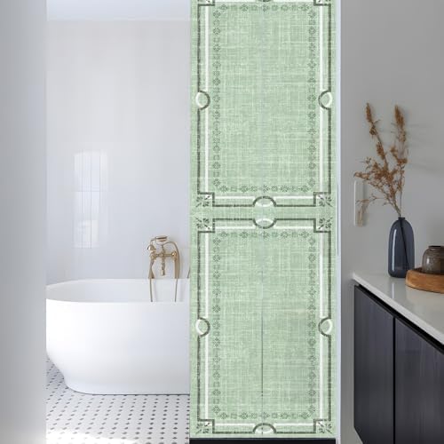 Window Privacy Film Frosted, Sage Green Botanical Reusable Static Cling Window Tints, Vintage Florals Geometric Minimalist Heat Control Windows Films for Offices, Balcony, 29.5 x 118 Inches - Image 3