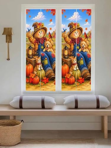 Window Privacy Film Frosted, Fall Reusable Static Cling Window Tints, Thanksgiving Harvest Country Pumpkins Maple Leaves Heat Control Windows Films for Offices, Balcony, 29.5 x 118 Inches - Image 5