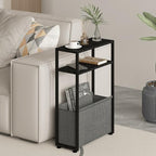 Leomonio Narrow Side Table, Slim End Tables with Fabric Basket, Skinny Table for Small Spaces, Thin Bedside Table for Living Room, Bedroom (1, Ebony Black + Slate Gray) - Image 3