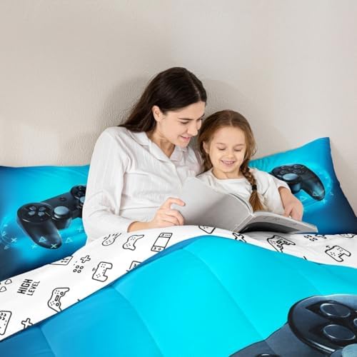 Erosebridal Gamer Comforter Set for Boys Teens Blue Gaming Bedding Set Video Game Bedding Home Decor for Kids Comforter Twin Size 2 Pieces Quilted Duvet Set 1 Comforter with 1 Pillowcase - Image 4