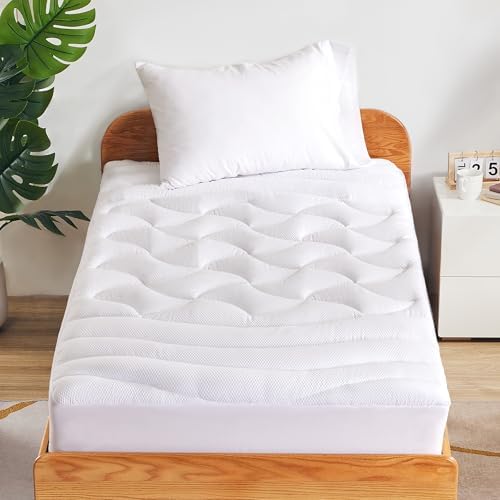SLEEP ZONE Cooling Twin Mattress Topper for Single Bed, Premium Zoned Cool Mattress Pad Cover, Padded Mattress Protector Breathable Washable, Deep Pocket 8-21" (White, Twin) by SLEEPZONELIFE