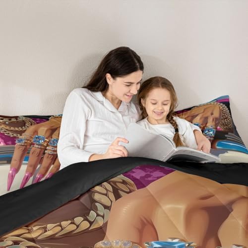 Erosebridal Black Woman King Bedding Set for Girls Teens Afro Magical Comforter Set Soft Microfiber Luxury African American Quilt Black Female Girls Bed Set for Melanin Bedroom Decor, 3 Piece - Image 6