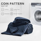 Love's cabin Oversized King Size Quilt Bedding Set Navy Bedspreads - Oversized King Lightweight Bedspread Comforter - Coin Pattern Coverlet for All Season - 3 Pieces (1 Quilt, 2 Pillow Shams) - Image 7