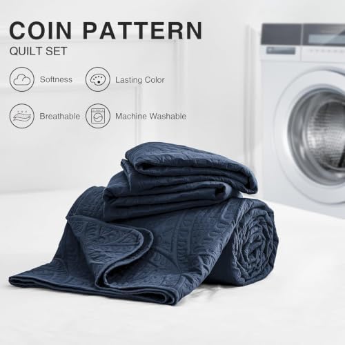 Love's cabin Oversized King Size Quilt Bedding Set Navy Bedspreads - Oversized King Lightweight Bedspread Comforter - Coin Pattern Coverlet for All Season - 3 Pieces (1 Quilt, 2 Pillow Shams) - Image 7