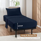 ARlinen 4 PCs Cot Sheets Sets 33" X 75", Egyptian Cotton Fitted Mattress Fits Upto 4"-8" Deep Perfect for Narrow Twin/RV Bunk/Guest Bed Replacement/Camping, Navy Blue - Image 4