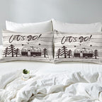 Happy Camping Duvet Cover Queen Size Travel Car and Tree Comforter Cover with 2 Pillowcase for Teens Kids Camper Bedding Set Vintage Wood Panels Breathable 3 Pcs Decorative Bed Cover(No Comforter) - Image 7
